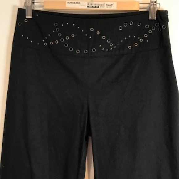 Laura Biagiotti Roma Black Side Zip Bootcut Pants Decorated Waist Italy Size 8 - Picture 3 of 9